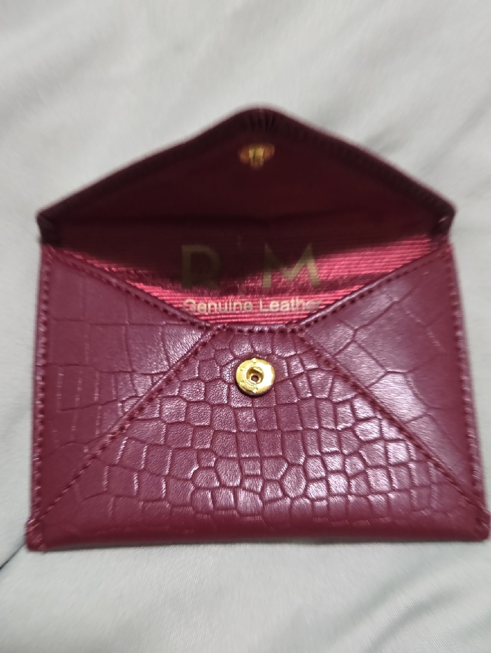 Burgundy Croc-Embossed Genuine Leather Envelope Wallet